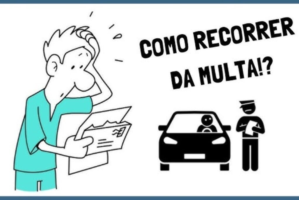 Recorrer multa de trânsito, motorista lendo notificação, policial.