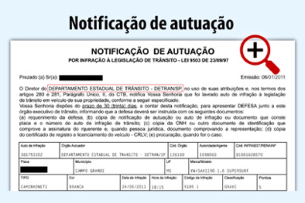 Notificação de autuação por infração de trânsito ao proprietário.