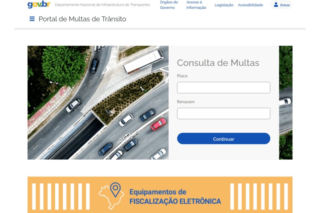 Site para consultar multas de trânsito.