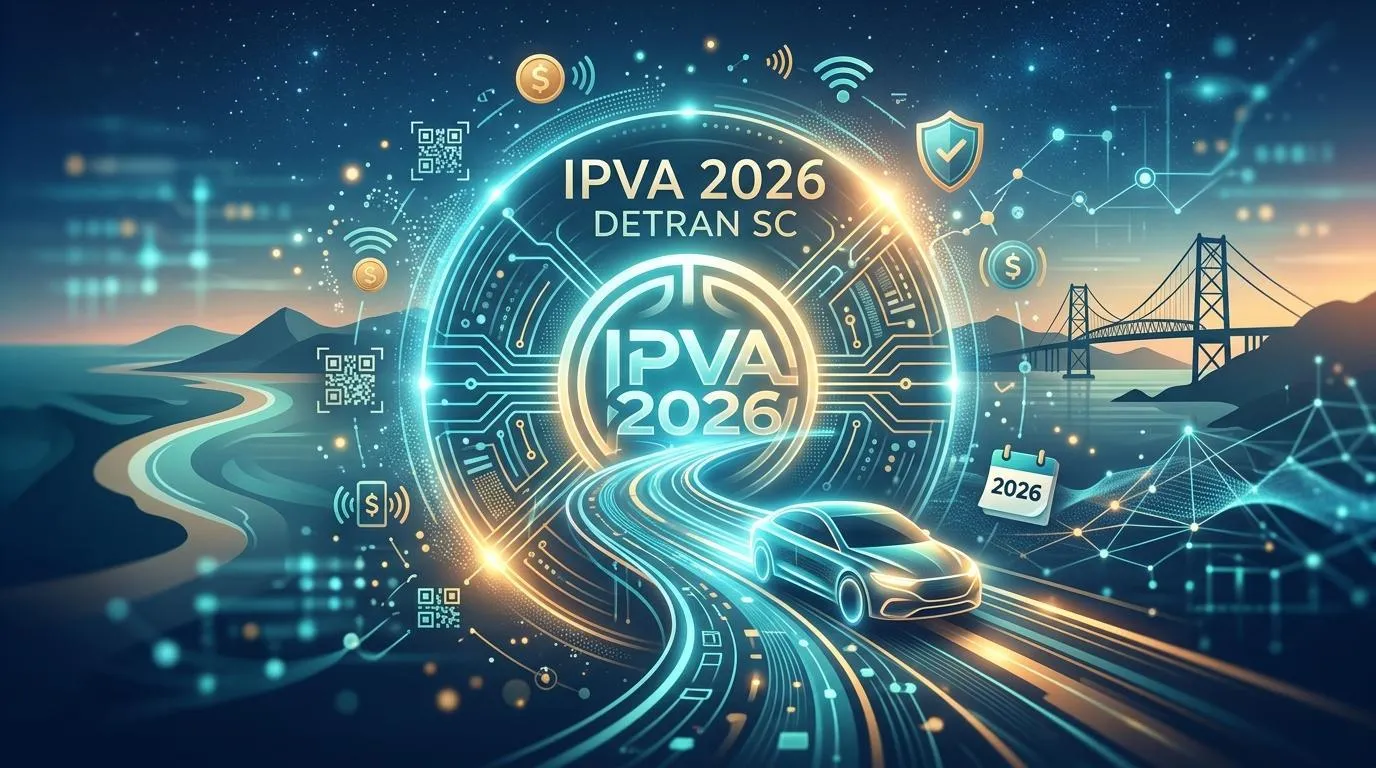 Ilustração IPVA 2026 Detran SC com carro futurista