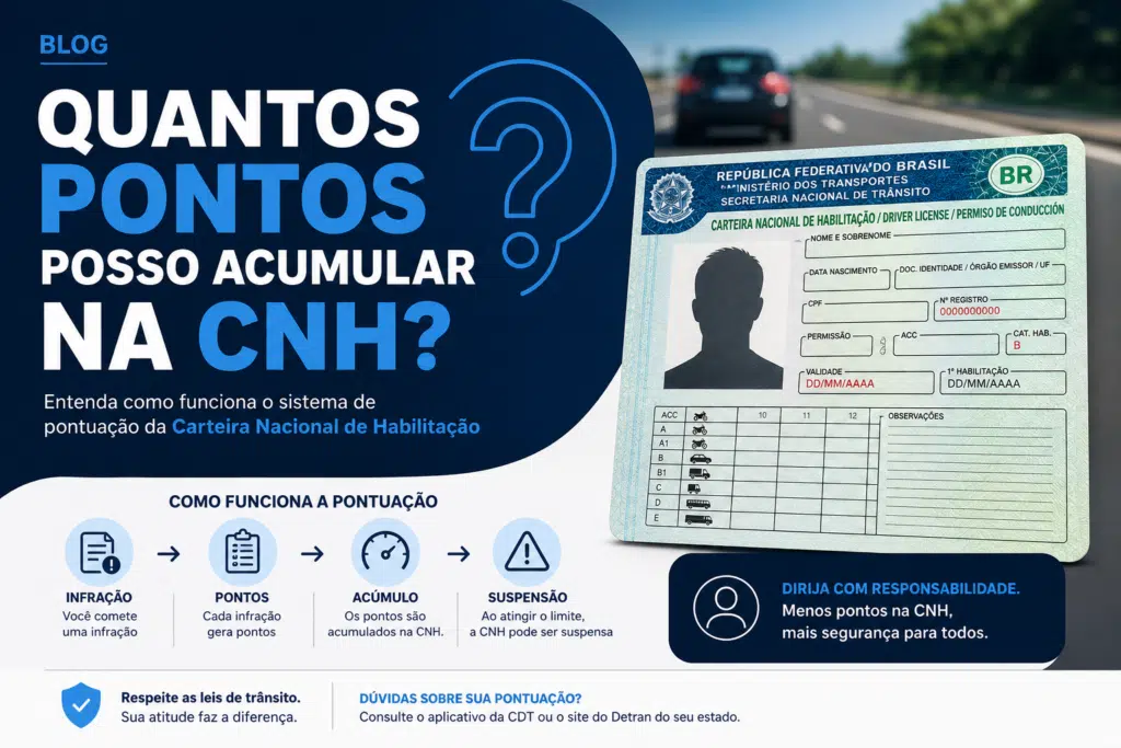 Infográfico explicativo sobre o sistema de pontos da CNH brasileira.