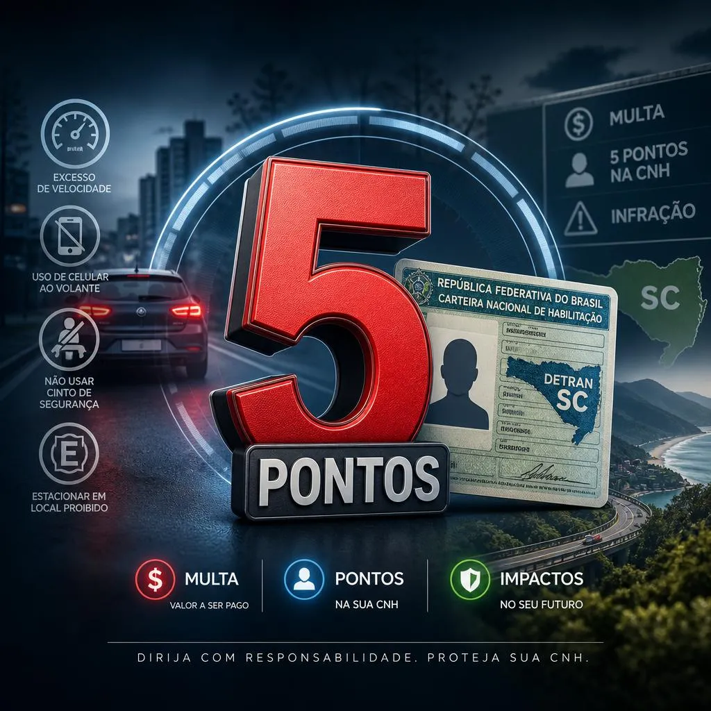 Arte sobre cinco pontos na CNH por infrações