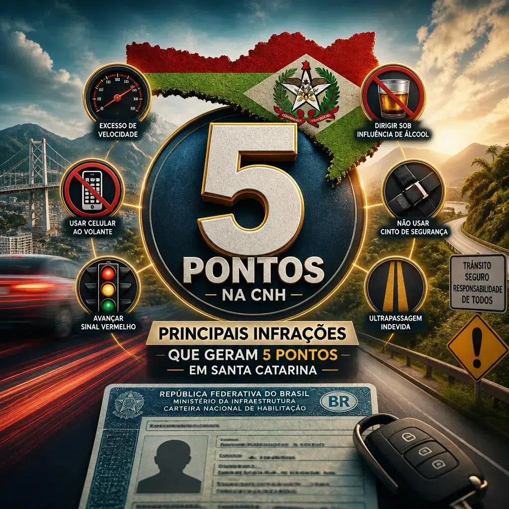 Infográfico sobre infrações que geram cinco pontos na CNH