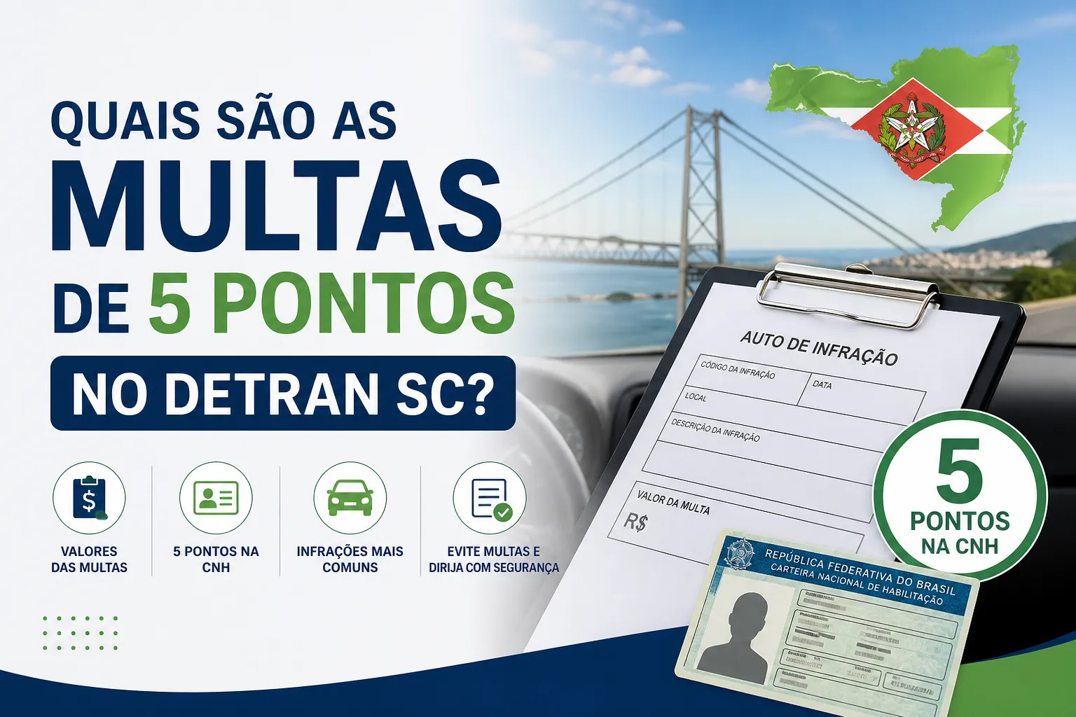 quais são as multas de 5 pontos no detran sc