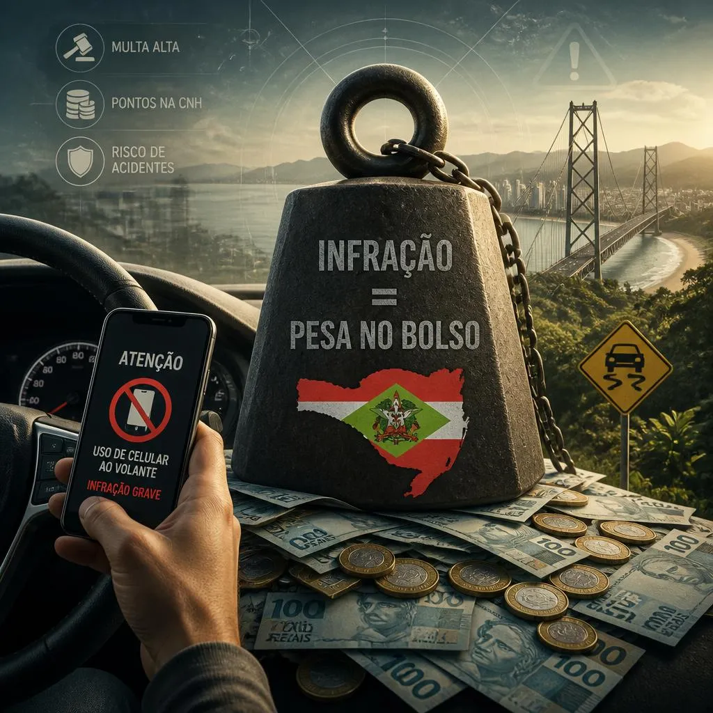 Peso simboliza multa por celular ao volante em Santa Catarina